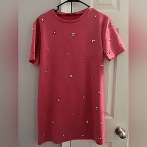 Zara Pink Embellished Short Sleeve Shift Dress